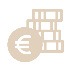 icone beige d'un euro devant une pile de dossier