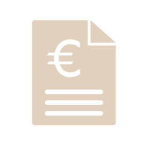 icone beige d'une feuille de papier cornée avec le sigle euros
